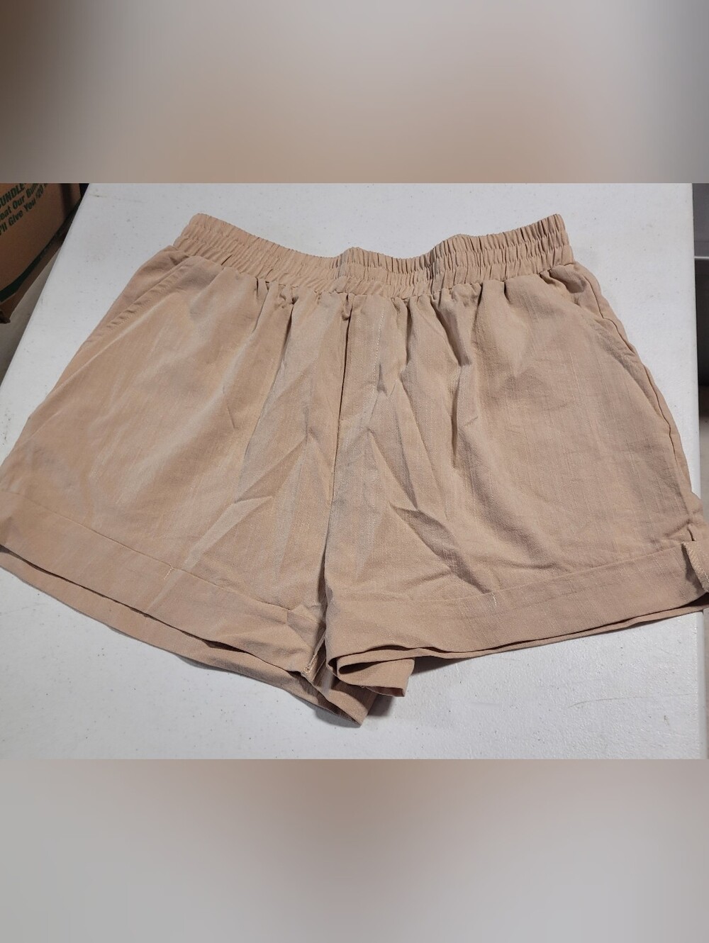 SHEIN Beige Elastic Waist Casual Shorts